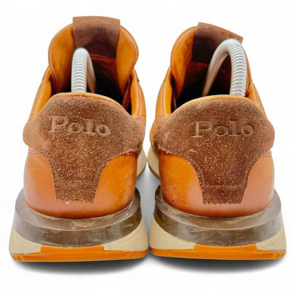 Polo Ralph Lauren Train 89 Tan Mens 9 Leather Sneaker Lace Up Trainers Retro 70s - Picture 6 of 10